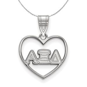 Sterling Silver Alpha Xi Delta Heart Greek Necklace - 20 Inch
